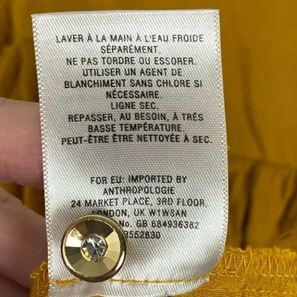 Anthropologie Maeve Brearly Mustard‎ Yellow Open Shoulder Ruffle Top Size 2 Boho - Picture 11 of 15